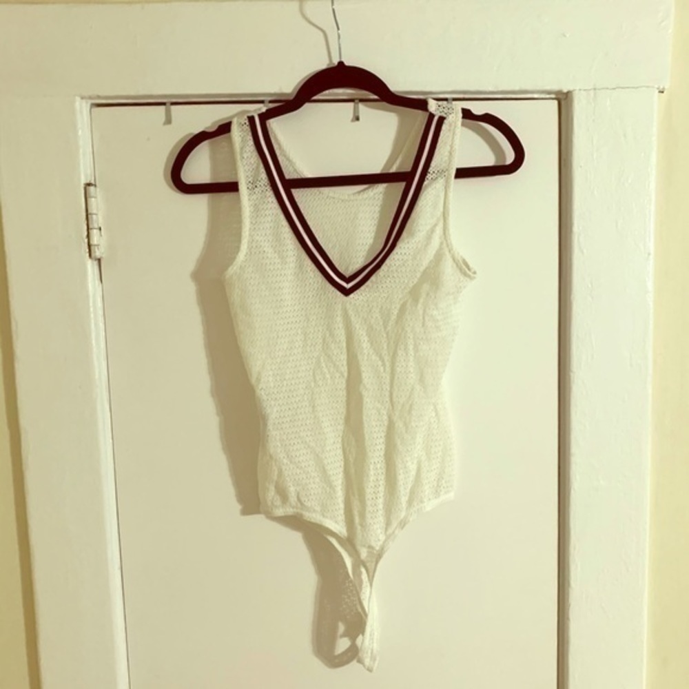 Noisy May White & Black Sheer Hole Bodysuit Medium